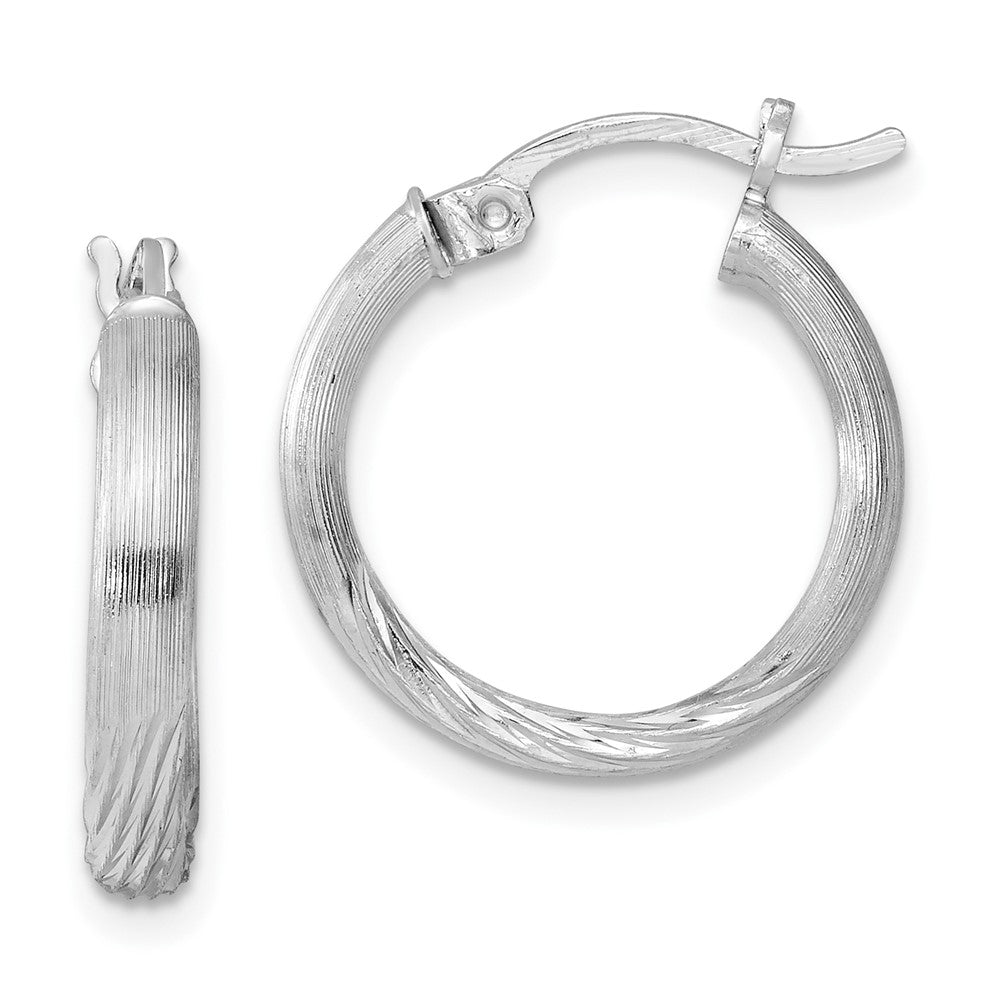 Sterling Silver Rhod-plated 2.5mm Polished/Satin Diamond-cut Hoop Earrings, 19 x 2.5 mm