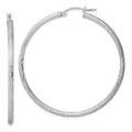 Sterling Silver Rhod-plated 2.5mm Polished/Satin Diamond-cut Hoop Earrings, 52 x 2.5 mm