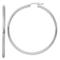 Sterling Silver Rhod-plated 2.5mm Polished/Satin Diamond-cut Hoop Earrings, 57 x 55 mm