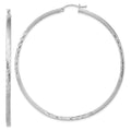 Sterling Silver Rhod-plated 2.5mm Polished/Satin Diamond-cut Hoop Earrings, 72 x 70 mm