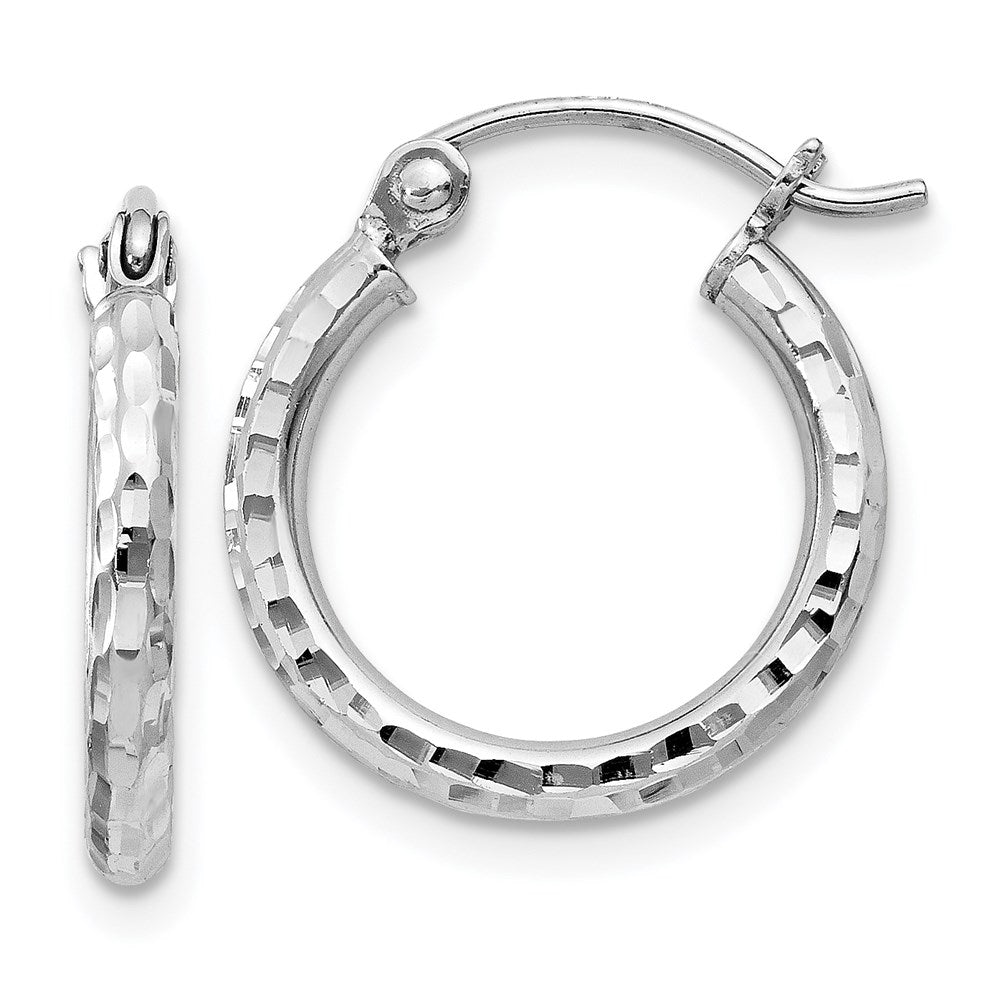 Sterling Silver Rhodium-plated 2mm Diamond Cut Hoop Earrings, 16 x 2 mm