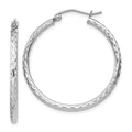 Sterling Silver Rhodium-plated 2mm Diamond Cut Hoop Earrings, 32 x 2 mm