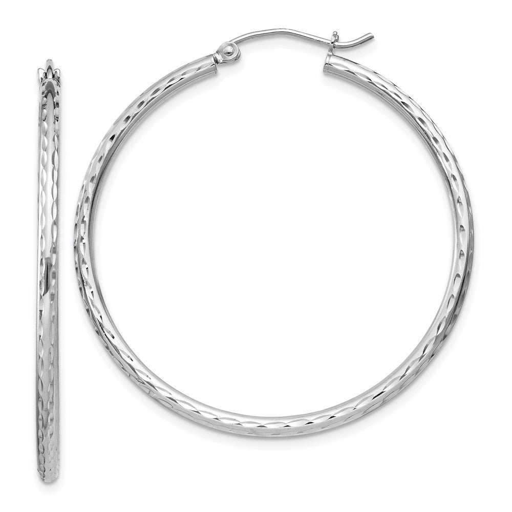 Sterling Silver Rhodium-plated 2mm Diamond Cut Hoop Earrings, 43 x 2 mm
