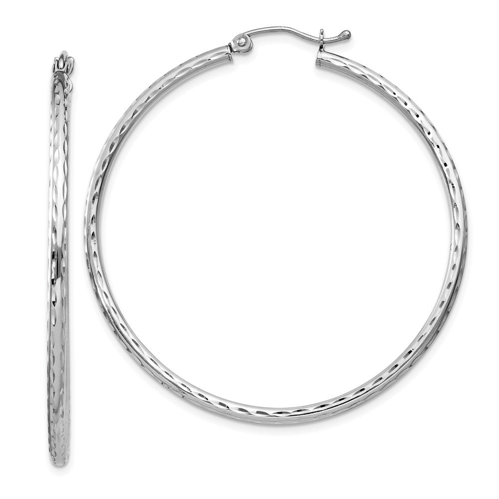 Sterling Silver Rhodium-plated 2mm Diamond Cut Hoop Earrings, 47 x 2 mm