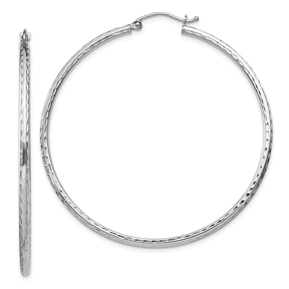 Sterling Silver Rhodium-plated 2mm Diamond Cut Hoop Earrings, 52 x 2 mm