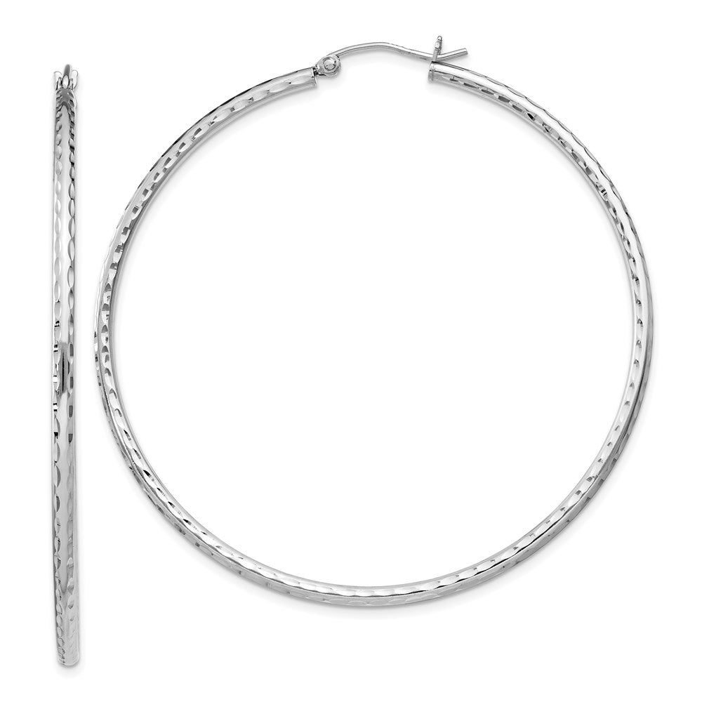 Sterling Silver Rhodium-plated 2mm Diamond Cut Hoop Earrings, 57 x 2 mm
