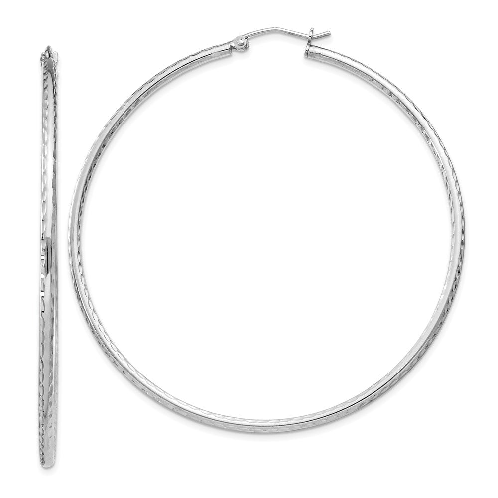 Sterling Silver Rhodium-plated 2mm Diamond Cut Hoop Earrings, 62 x 2 mm