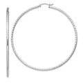 Sterling Silver Rhodium-plated 2mm Diamond Cut Hoop Earrings, 67 x 2 mm