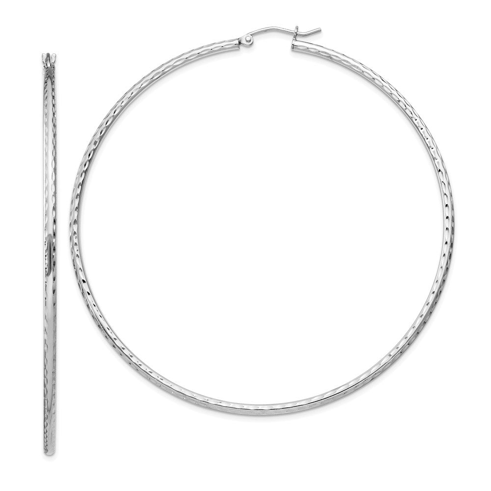 Sterling Silver Rhodium-plated 2mm Diamond Cut Hoop Earrings, 72 x 2 mm
