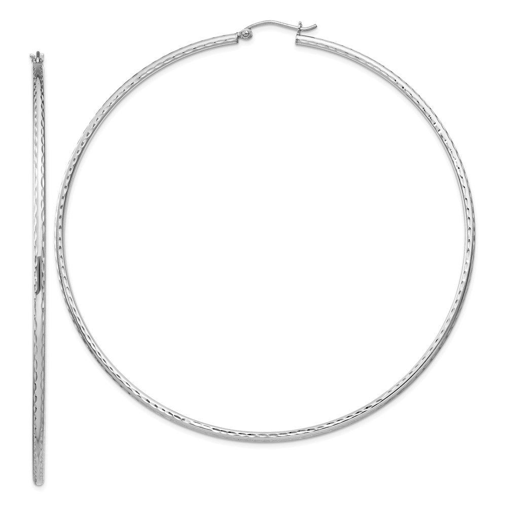 Sterling Silver Rhodium-plated 2mm Diamond Cut Hoop Earrings, 82 x 2 mm