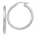 Sterling Silver Rhodium-plated 2.5mm Diamond-cut Hoop Earrings, 31 x 2.5 mm