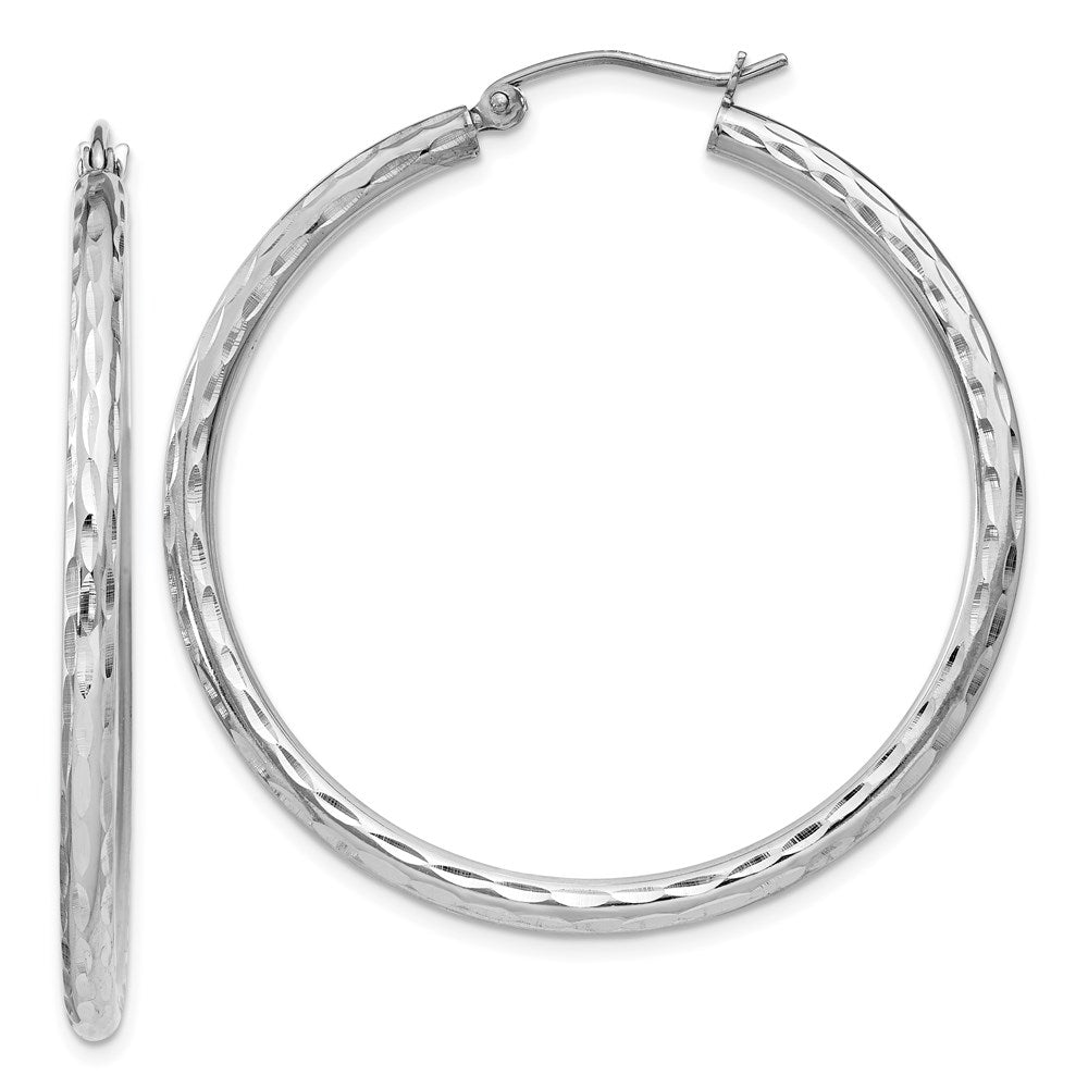Sterling Silver Rhodium-plated 2.5mm Diamond-cut Hoop Earrings, 41 x 2.5 mm