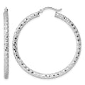 Sterling Silver Rhodium-plated 3.00mm Diamond Cut Hoop Earrings, 47 x 3 mm