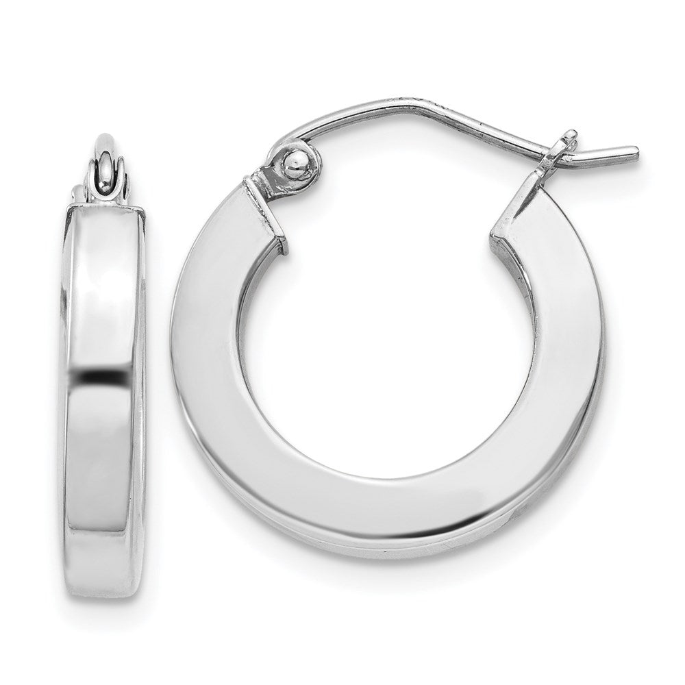 Sterling Silver Rhodium-plated 3x17mm Square Tube Hoop Earrings, 17 x 3 mm