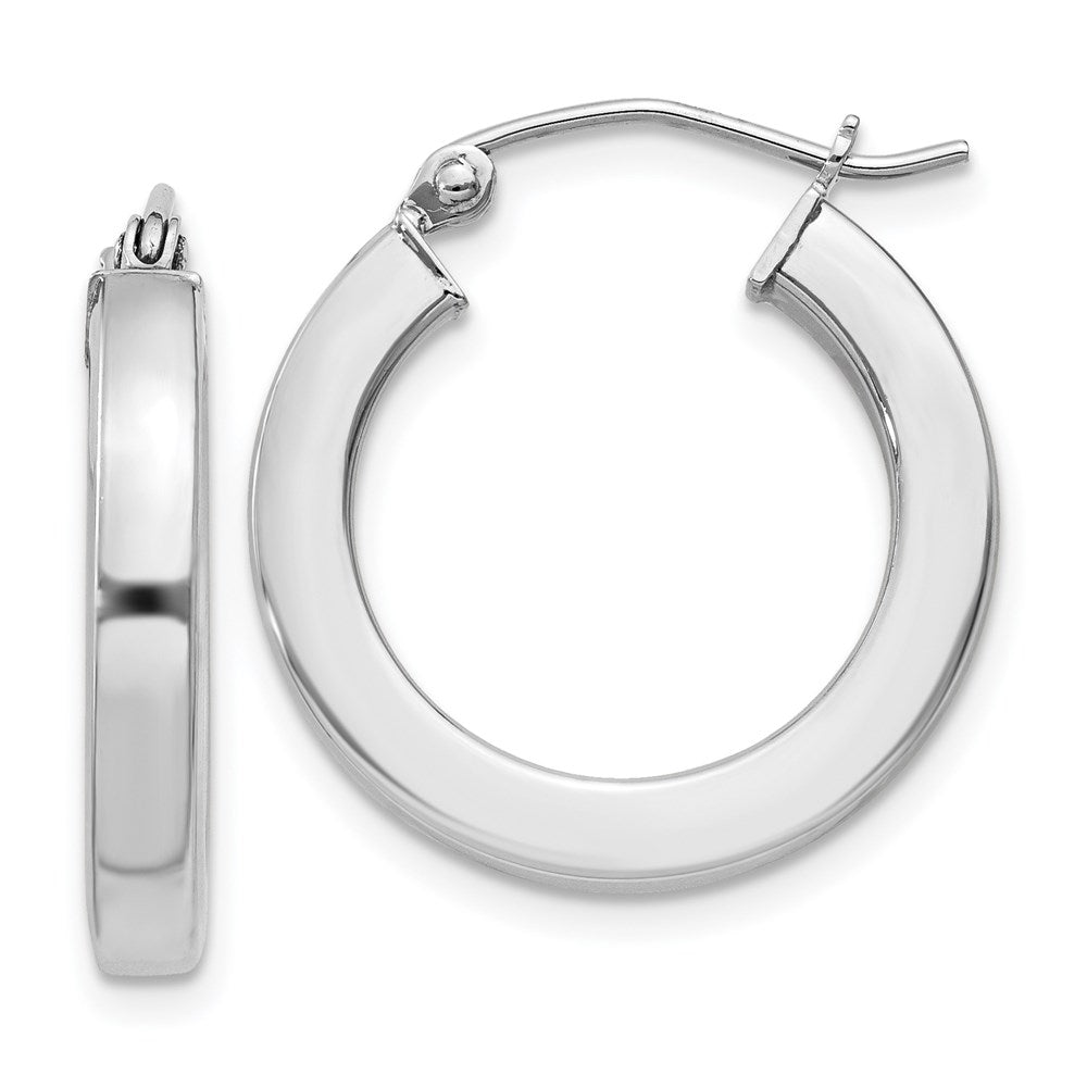 Sterling Silver Rhodium-plated 3x20mm Square Tube Hoop Earrings, 20 x 3 mm