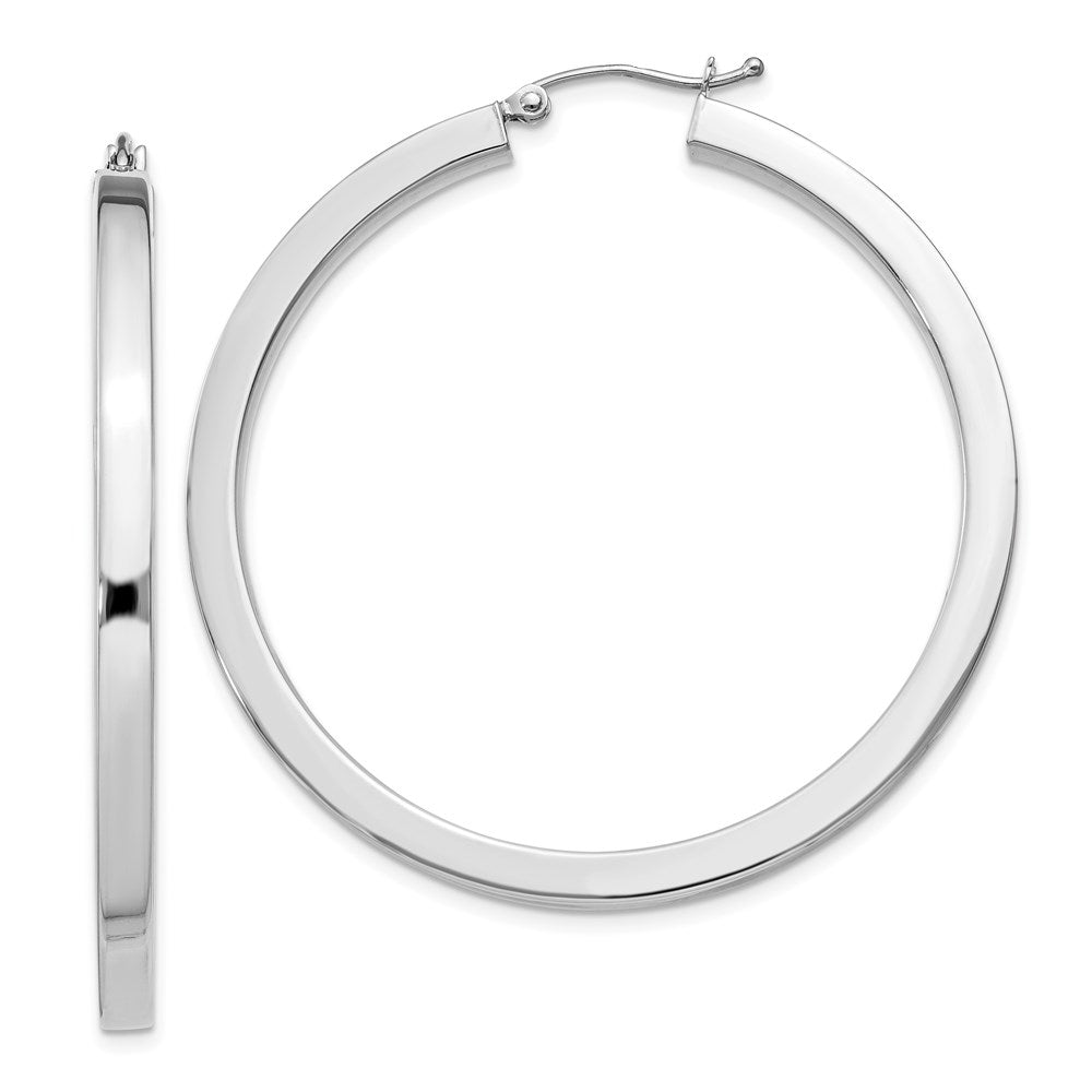 Sterling Silver Rhodium-plated 3x45mm Square Tube Hoop Earrings, 45 x 3 mm