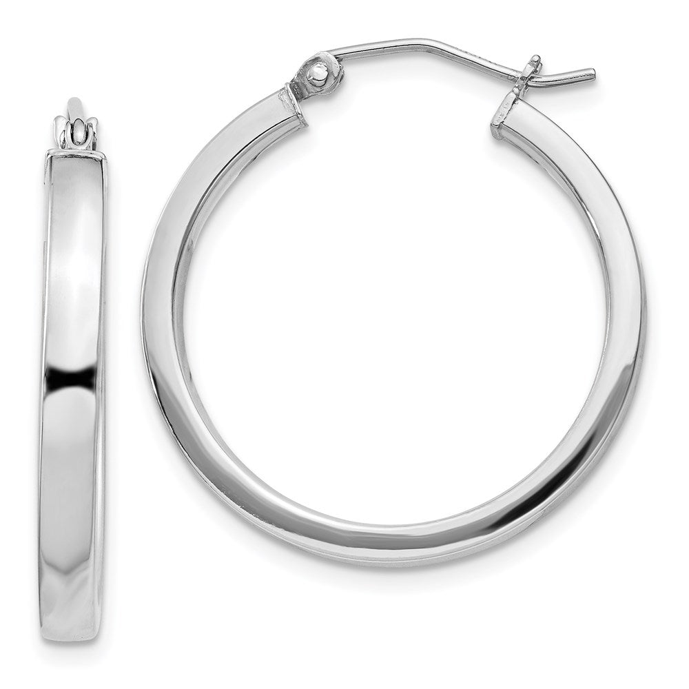 Sterling Silver RH-plated Concave 3x1x25mm Rectangular Tube Hoop Earrings, 25 x 3 mm