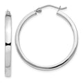 Sterling Silver RH-plated Concave 3x1x30mm Rectangular Tube Hoop Earrings, 30 x 3 mm