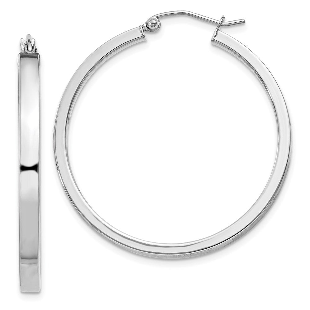 Sterling Silver RH-plated Concave 3x1x35mm Rectangular Tube Hoop Earrings, 35 x 3 mm