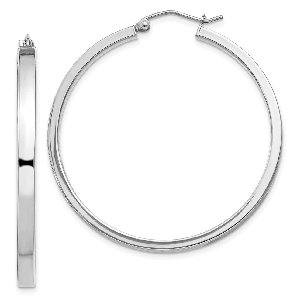 Sterling Silver RH-plated Concave 3x1x40mm Rectangular Tube Hoop Earrings, 40 x 3 mm