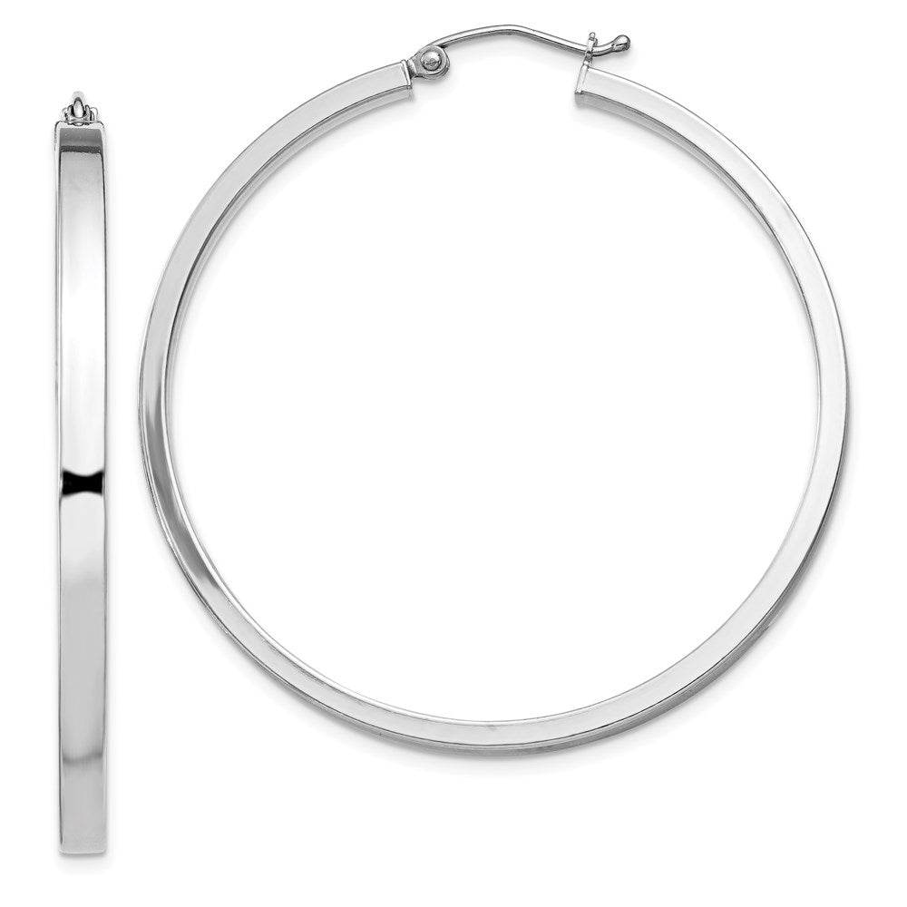 Sterling Silver RH-plated Concave 3x1x45mm Rectangular Tube Hoop Earrings, 45 x 3 mm