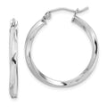 Sterling Silver Rhodium-plated Twisted 2.5x25mmHoop Earrings, 25 x 2.5 mm