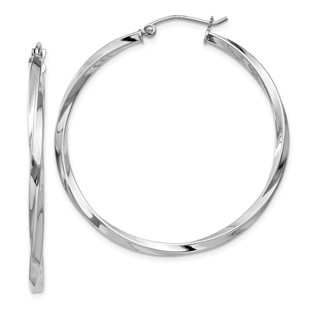 Sterling Silver Rhodium-plated Twisted 2.5x40mmHoop Earrings, 40 x 2.5 mm