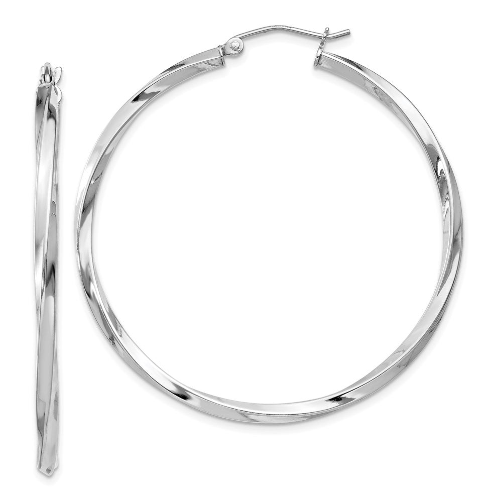 Sterling Silver Rhodium-plated Twisted 2.5x45mmHoop Earrings, 45 x 2.5 mm