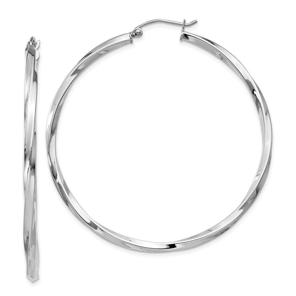 Sterling Silver Rhodium-plated Twisted 2.5x50mmHoop Earrings, 50 x 2.5 mm