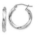 Sterling Silver Rhodium-plated 3x20mmTwisted Hoop Earrings, 20 x 3 mm