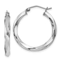 Sterling Silver Rhodium-plated 3x25mmTwisted Hoop Earrings, 25 x 3 mm