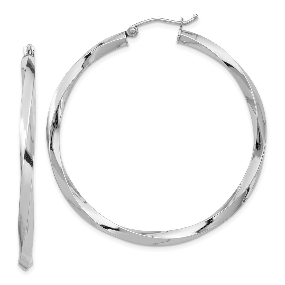 Sterling Silver Rhodium-plated 3x45mmTwisted Hoop Earrings, 45 x 3 mm