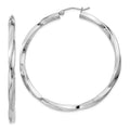 Sterling Silver Rhodium-plated 3x50mmTwisted Hoop Earrings, 50 x 3 mm