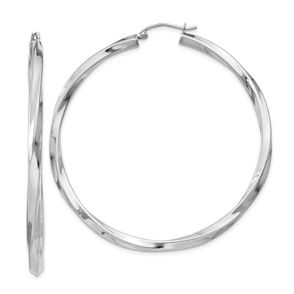 Sterling Silver Rhodium-plated 3x55mmTwisted Hoop Earrings, 55 x 3 mm