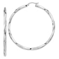Sterling Silver Rhodium-plated 3x60mmTwisted Hoop Earrings, 60 x 3 mm