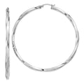 Sterling Silver Rhodium-plated 3x70mmTwisted Hoop Earrings, 70 x 3 mm