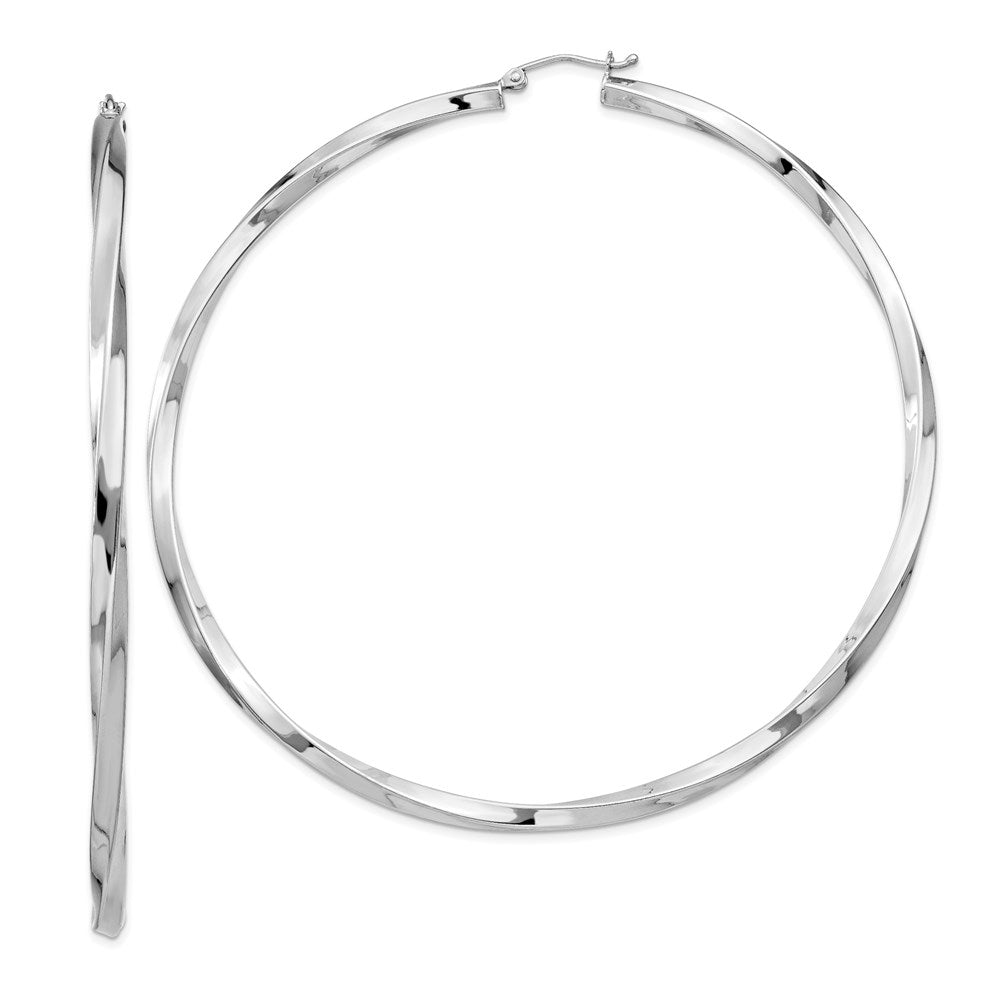 Sterling Silver Rhodium-plated 3x80mmTwisted Hoop Earrings, 80 x 3 mm