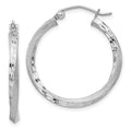 Sterling Silver RH-plated Satin Diamond-cut 2.5x25mm Twisted Hoop Earrings, 25 x 2.5 mm