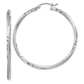 Sterling Silver RH-plated Satin Diamond-cut 2.5x45mm Twisted Hoop Earrings, 45 x 2.5 mm