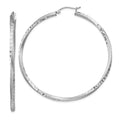 Sterling Silver RH-plated Satin Diamond-cut 2.5x55mm Twisted Hoop Earrings, 55 x 2.5 mm