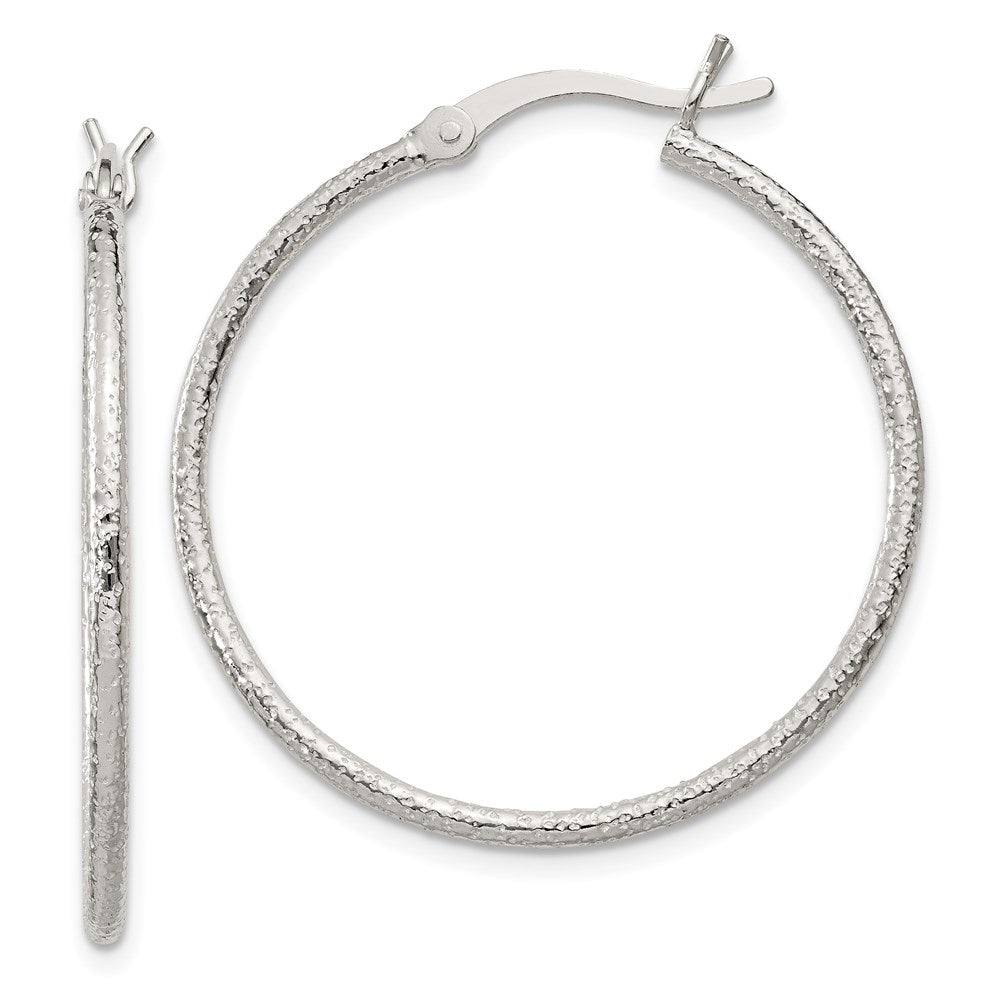Sterling Silver Textured 2x30mm Hoop Earrings, 32 x 30 mm