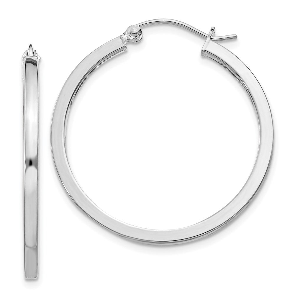 Sterling Silver Rhodium-plated 2x30mm Square Tube Hoop Earrings, 30 x 2 mm