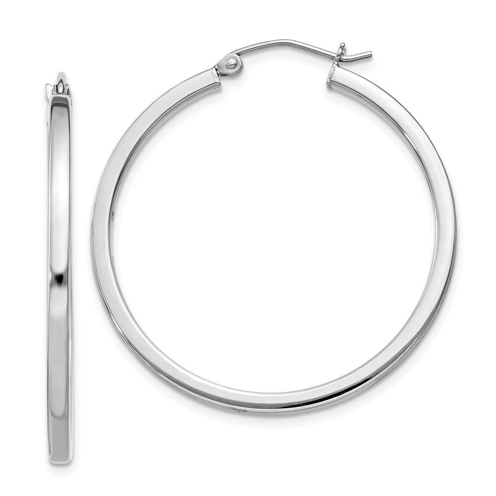 Sterling Silver Rhodium-plated 2x35mm Square Tube Hoop Earrings, 35 x 2 mm