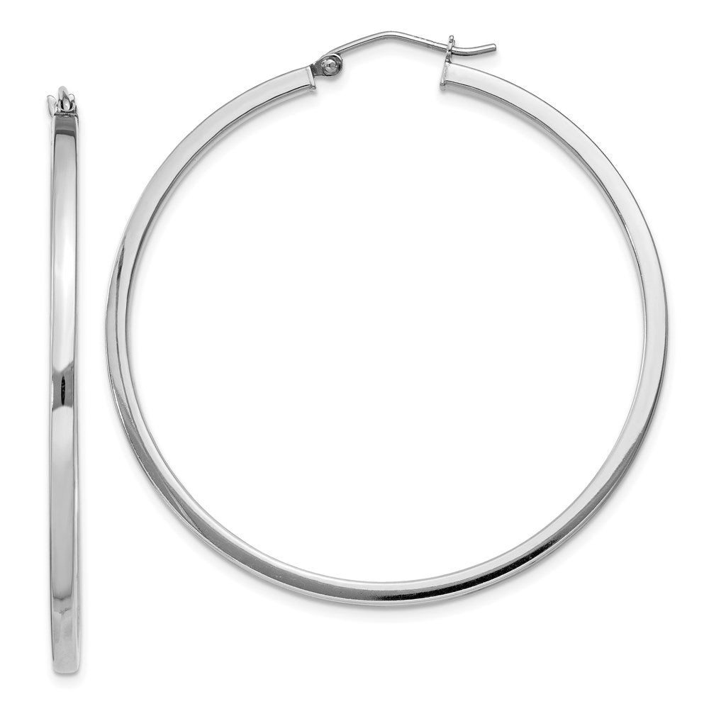 Sterling Silver Rhodium-plated 2x45mm Square Tube Hoop Earrings, 45 x 2 mm