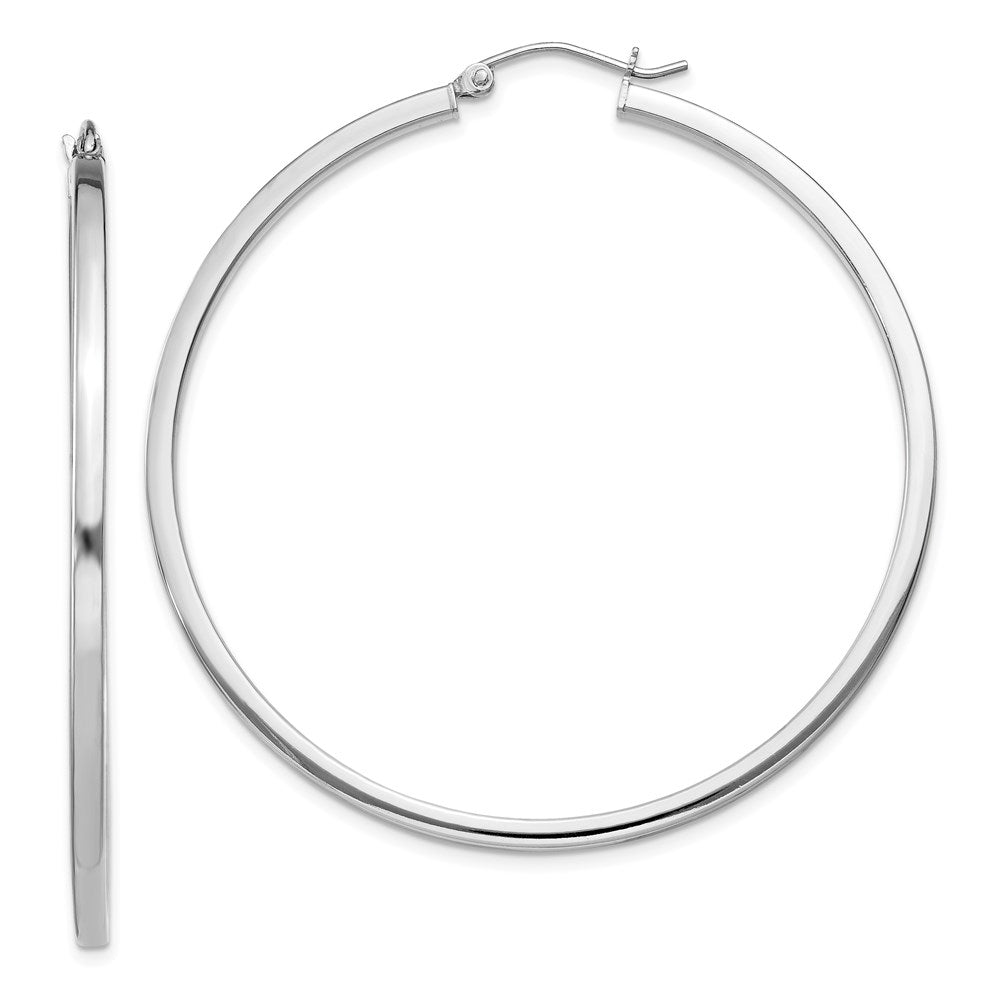 Sterling Silver Rhodium-plated 2x50mm Square Tube Hoop Earrings, 50 x 2 mm
