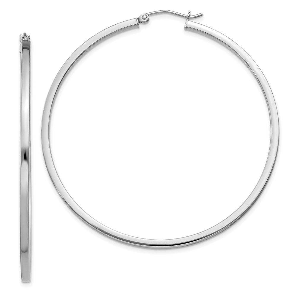 Sterling Silver Rhodium-plated 2x55mm Square Tube Hoop Earrings, 55 x 2 mm