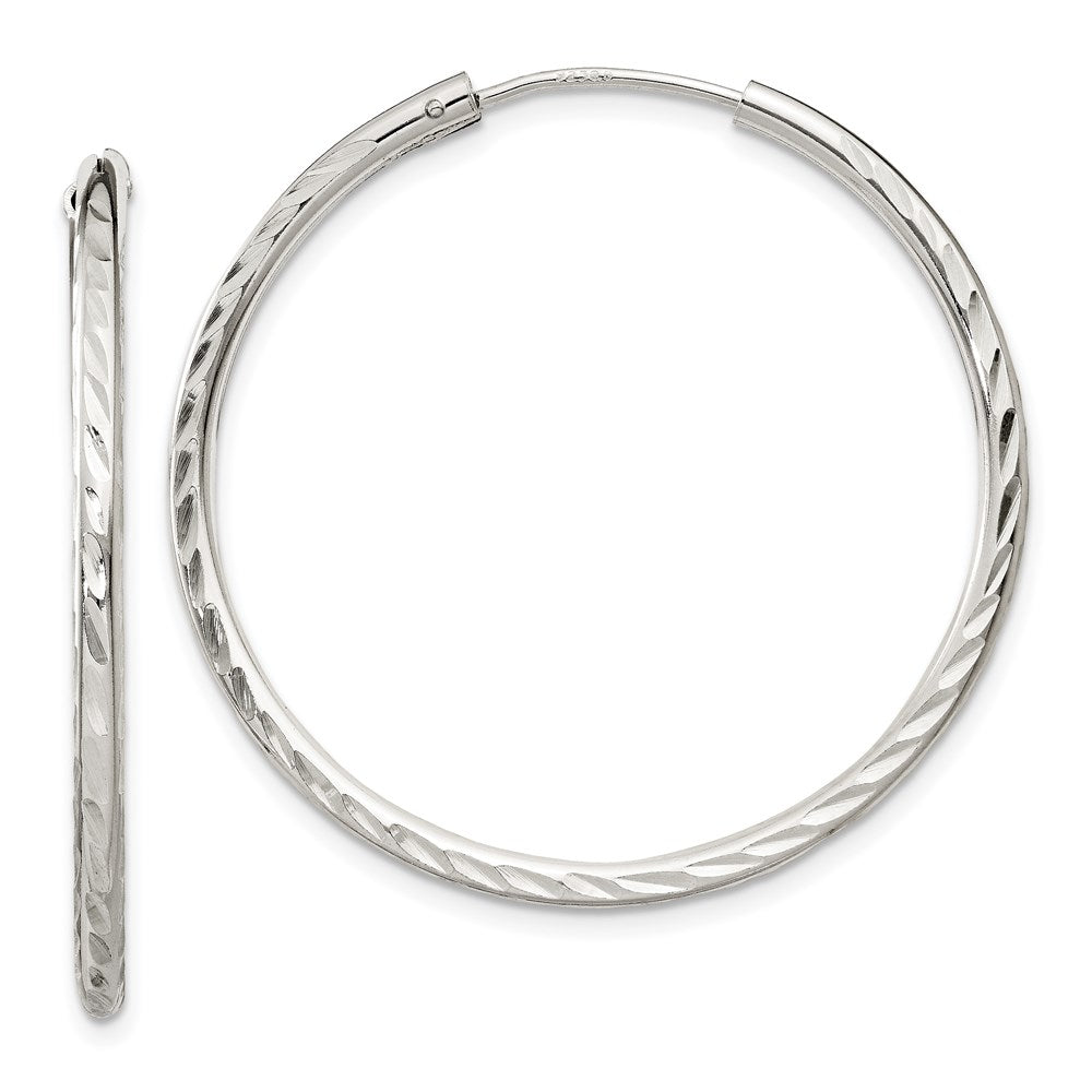 Sterling Silver D/C 2.5x35mm Endless Hoop Earrings, 35 x 35 mm