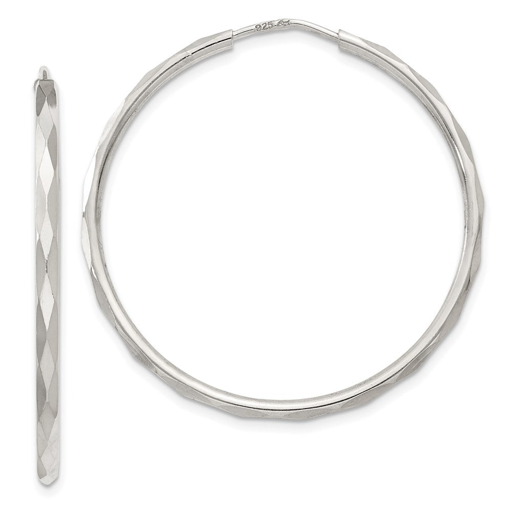 Sterling Silver D/C 2.5x35mm Endless Hoop Earrings, 36 x 35 mm