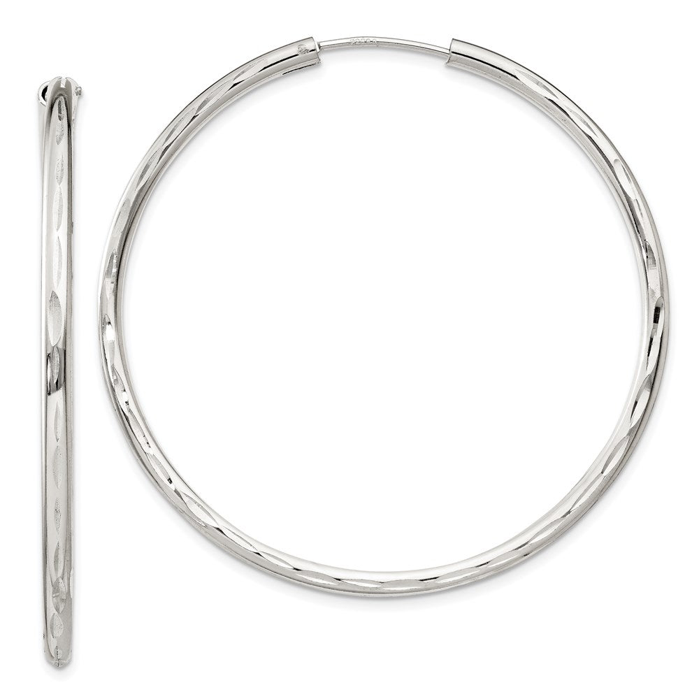 Sterling Silver D/C 2.5x50mm Endless Hoop Earrings, 50 x 50 mm