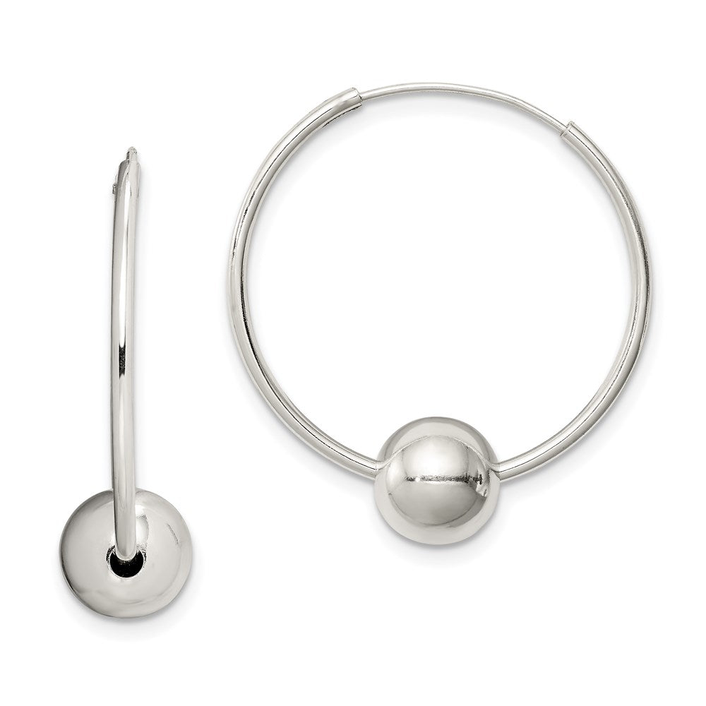 Sterling Silver Bead Endless Hoop Earrings, 28 x 7.5 mm